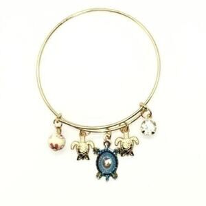Beaded Sea Turtle Charm Colorful Bangle Bracelet